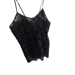 Vintage 80s California Dynasty‎ Black Floral Burnout Sheer Cami Top Tank